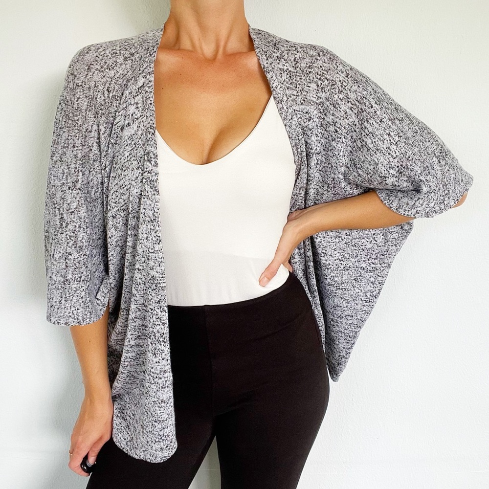 LunaChix gray knit open front waterfall stretch dolman cardigan small/medium